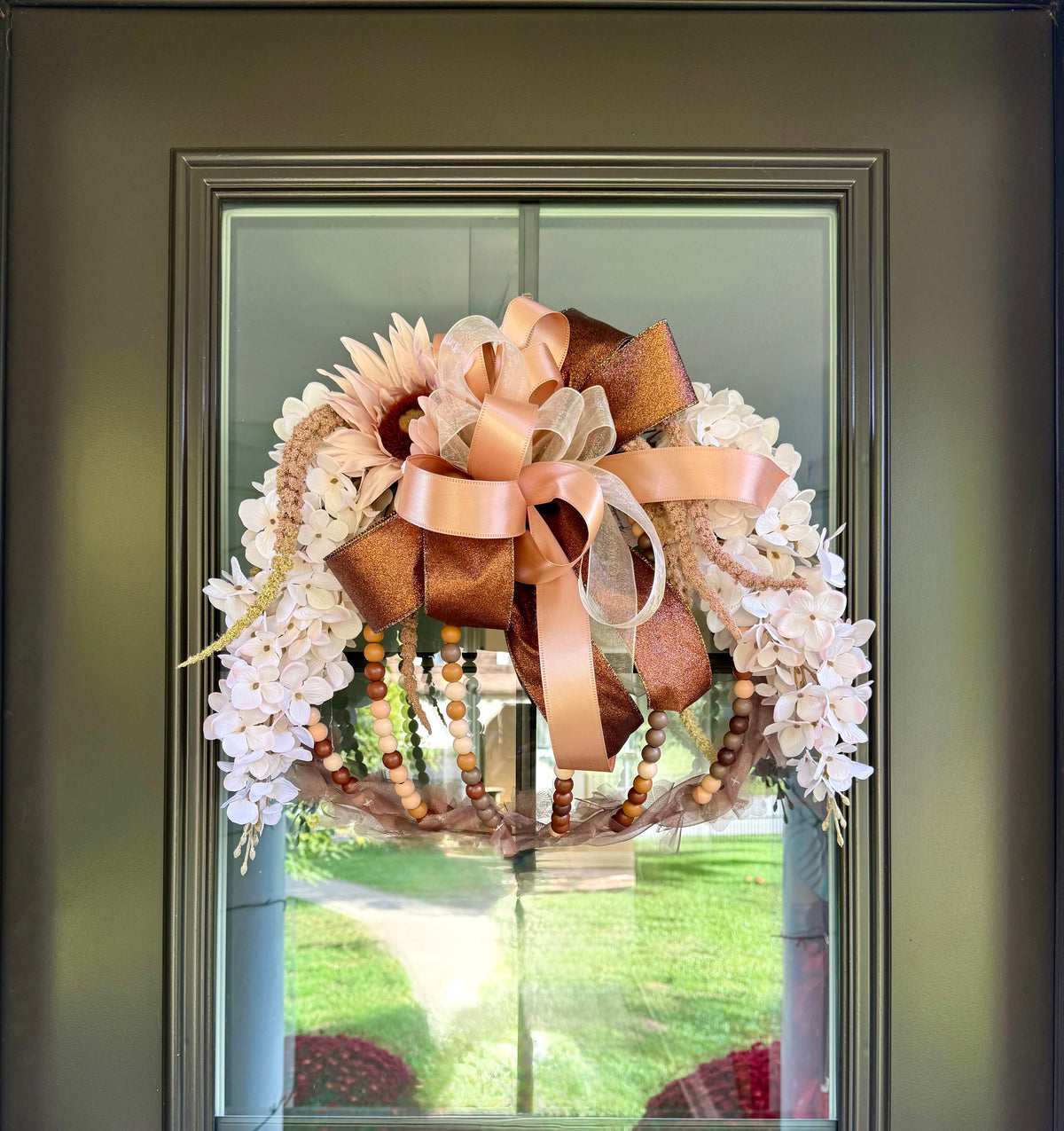 Elegant Cream and Brown Floral Pumpkin Wreath
