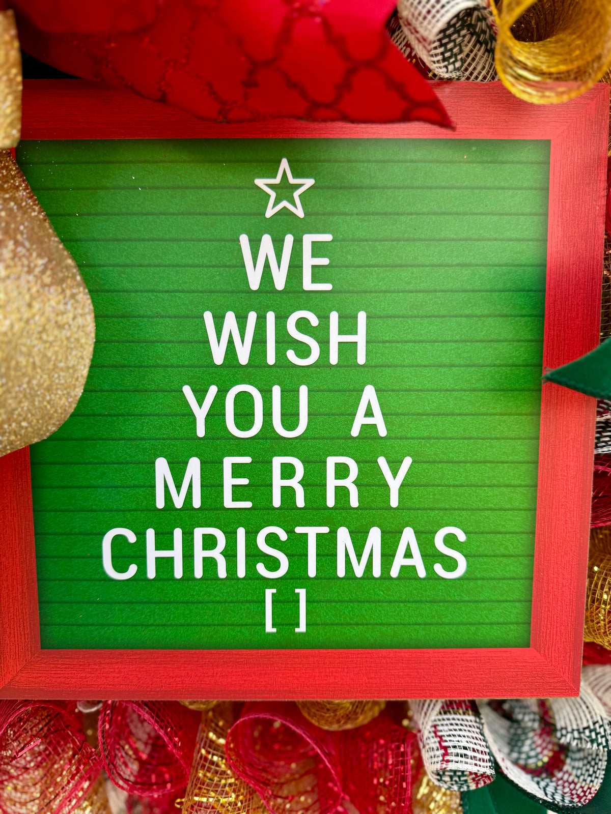 Merry Christmas Red and Green Mesh Wreath with Bow