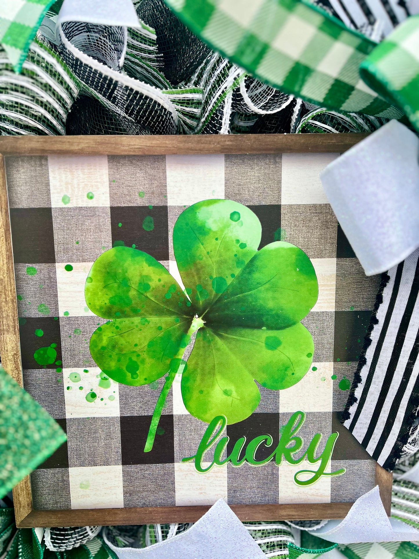 Lucky St. Patrick’s Day Wreath – Green & Buffalo Plaid Ribbon