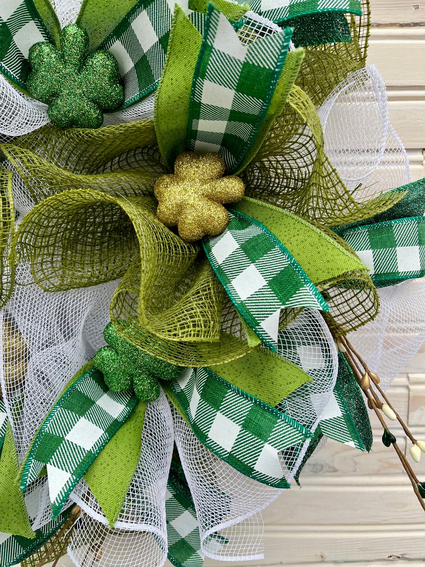 St. Patrick’s Day Wreath – Rustic Green & Gold Shamrock Decor