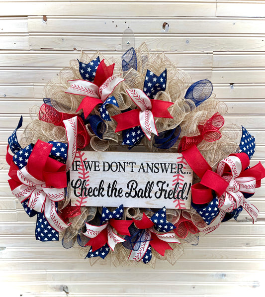 Baseball Family Wreath – Red, White & Blue Patriotic Décor