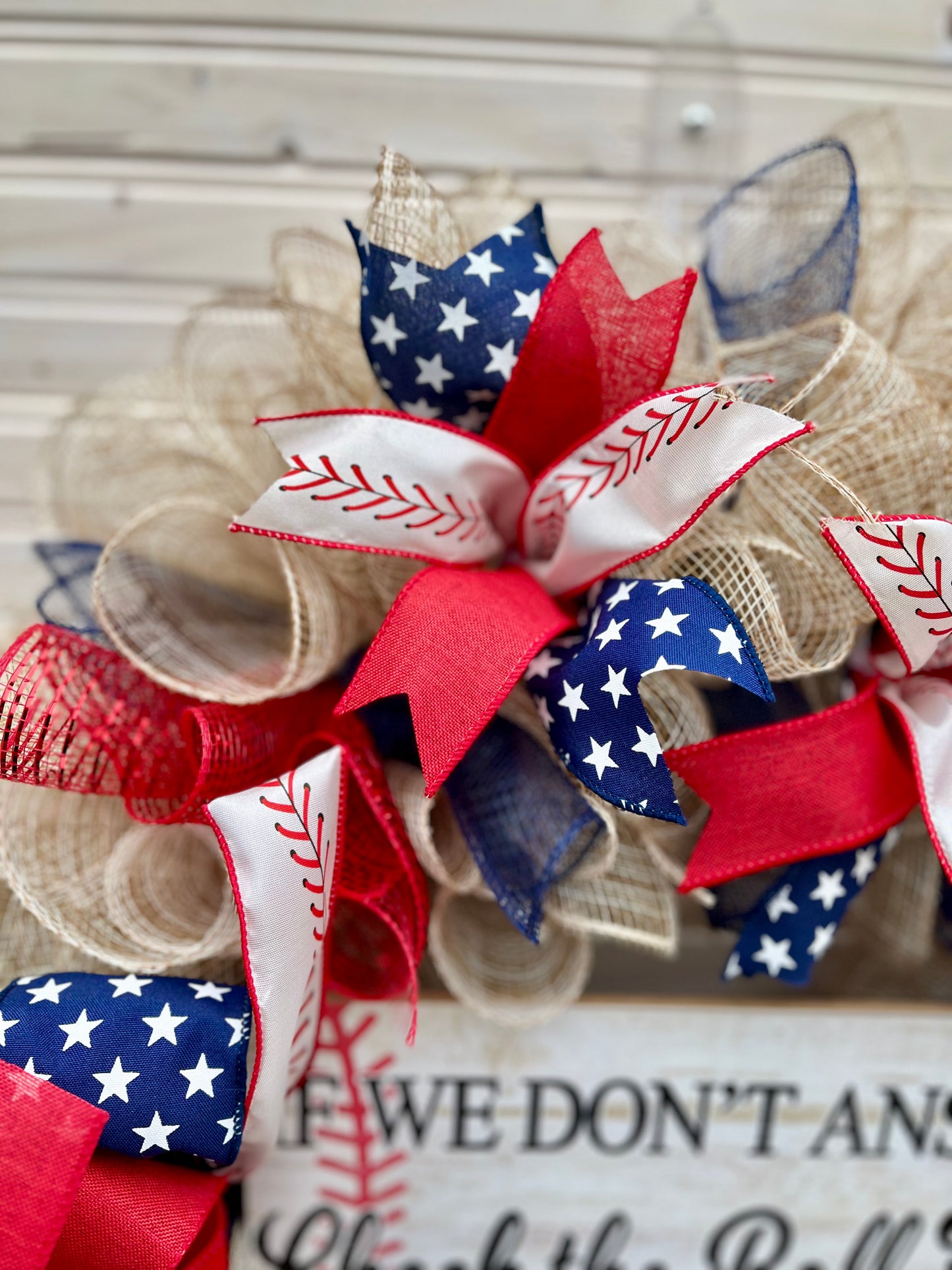 Baseball Family Wreath – Red, White & Blue Patriotic Décor