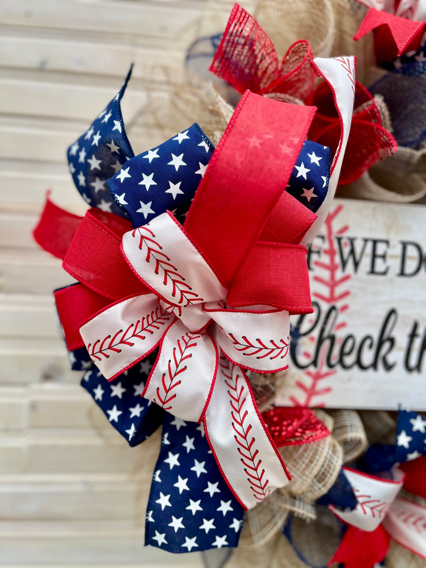 Baseball Family Wreath – Red, White & Blue Patriotic Décor