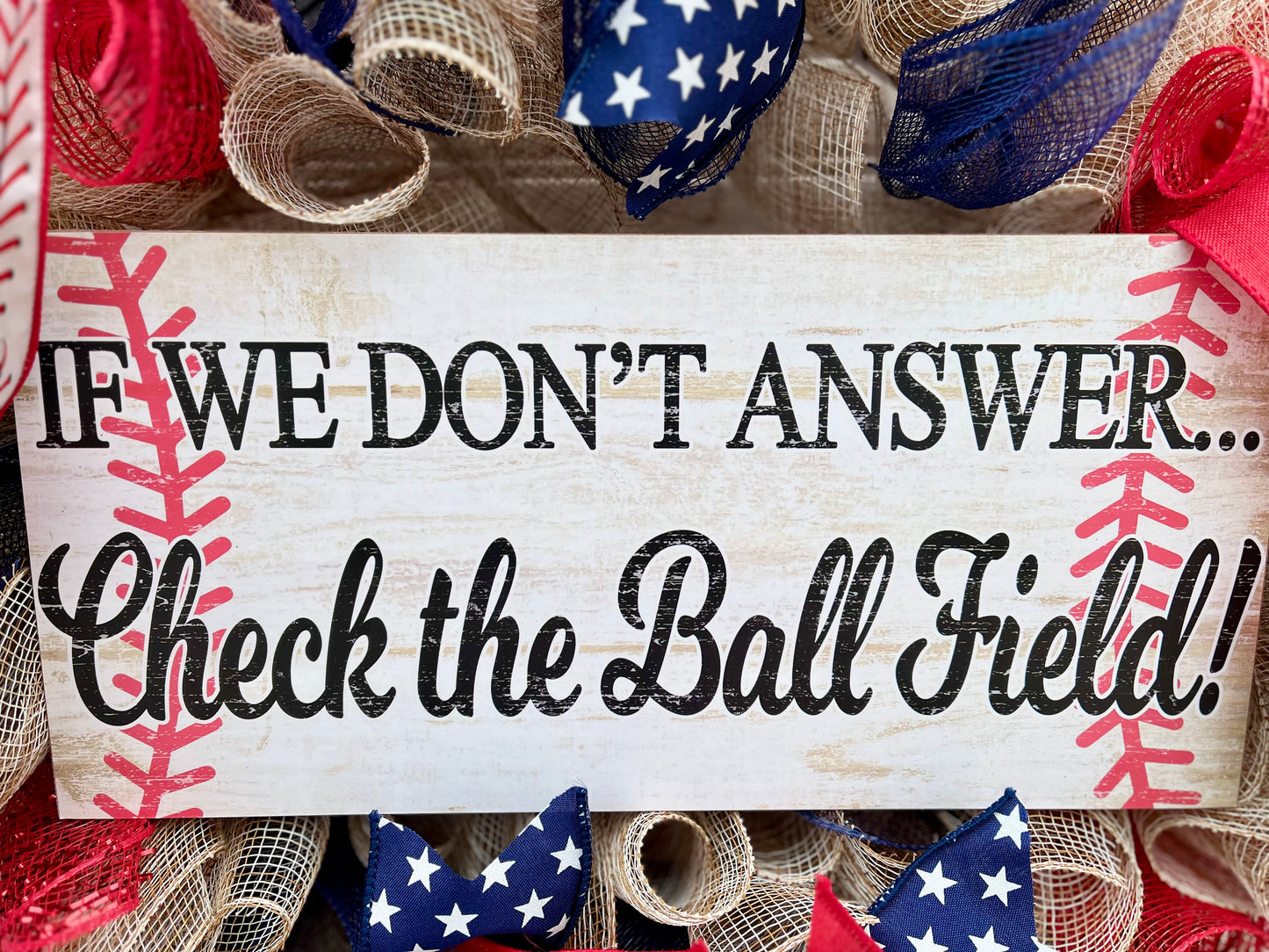 Baseball Family Wreath – Red, White & Blue Patriotic Décor