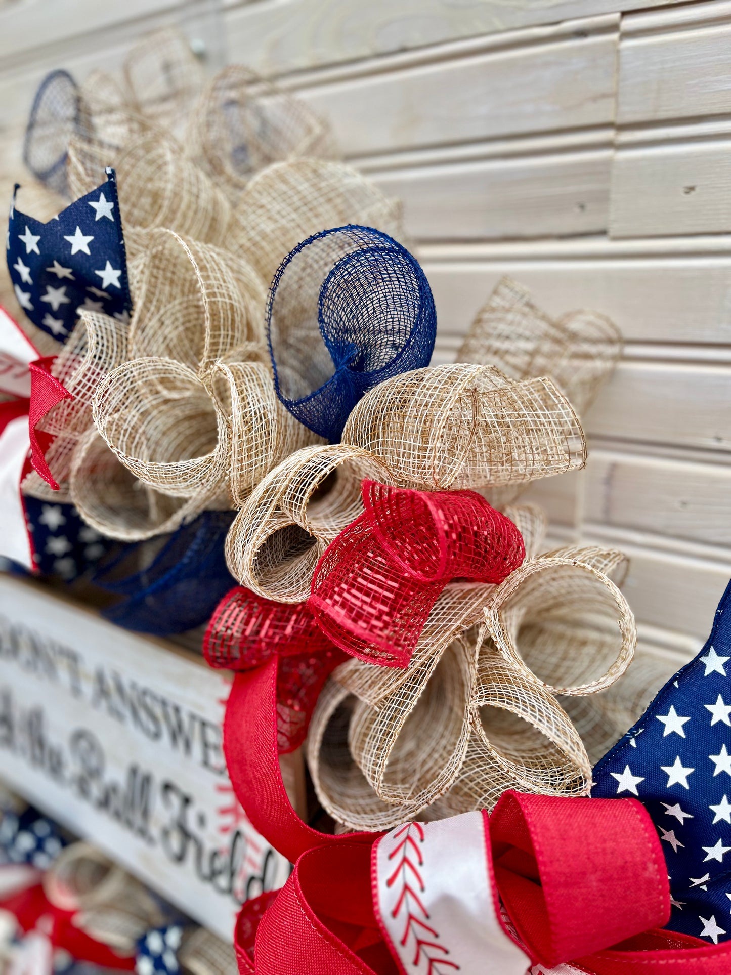 Baseball Family Wreath – Red, White & Blue Patriotic Décor