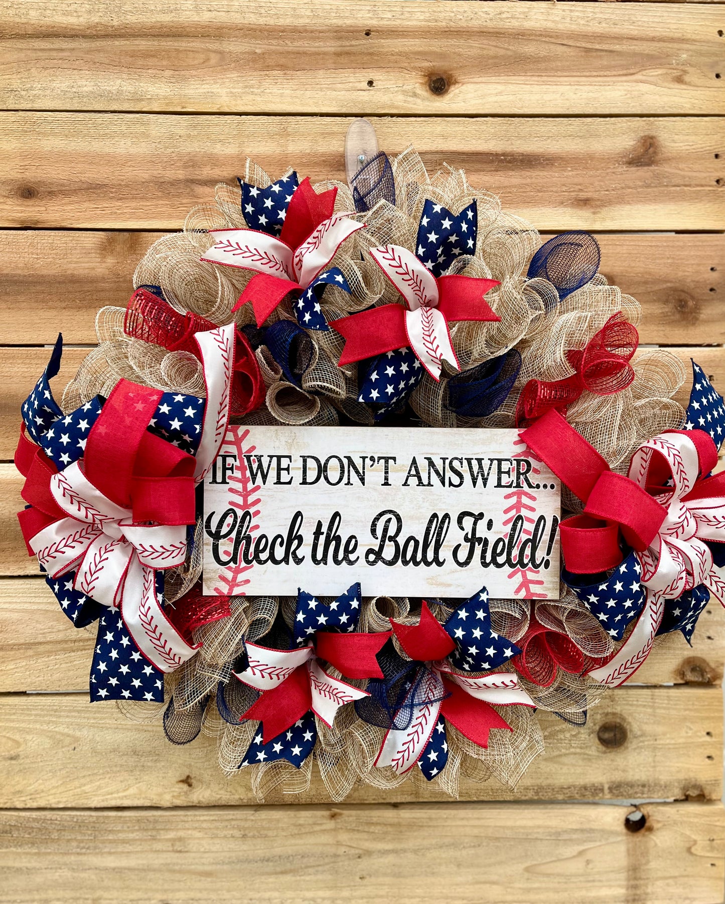 Baseball Family Wreath – Red, White & Blue Patriotic Décor