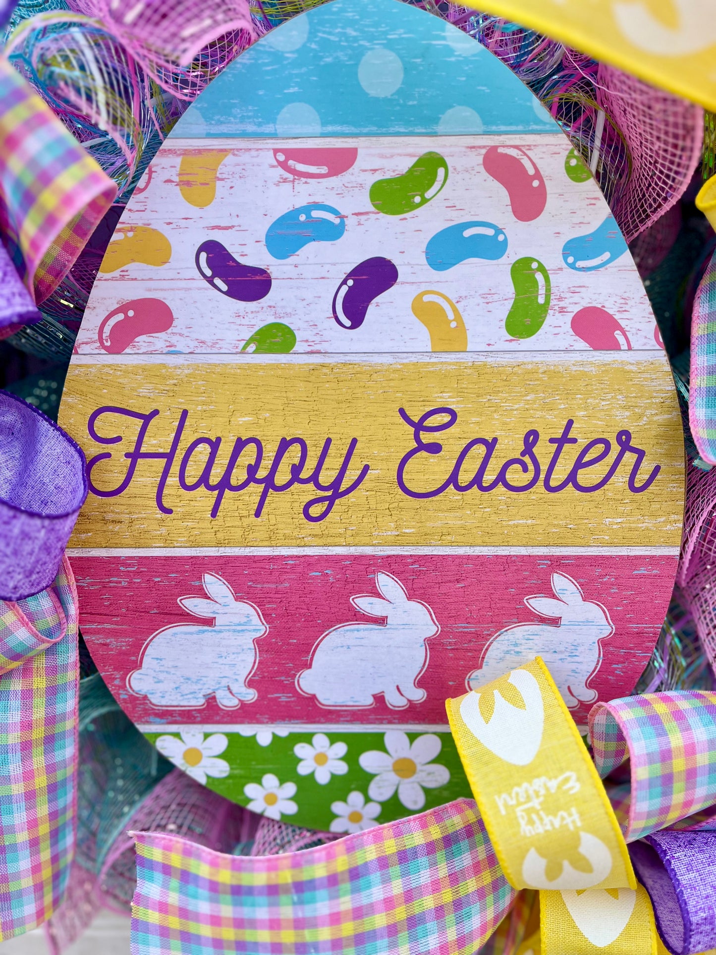 Happy Easter Wreath – Pastel Deco Mesh & Ribbon